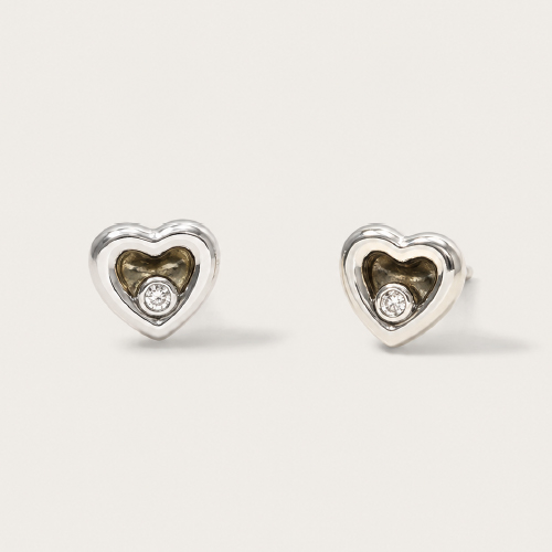 Solitaire Heart Ear Studs