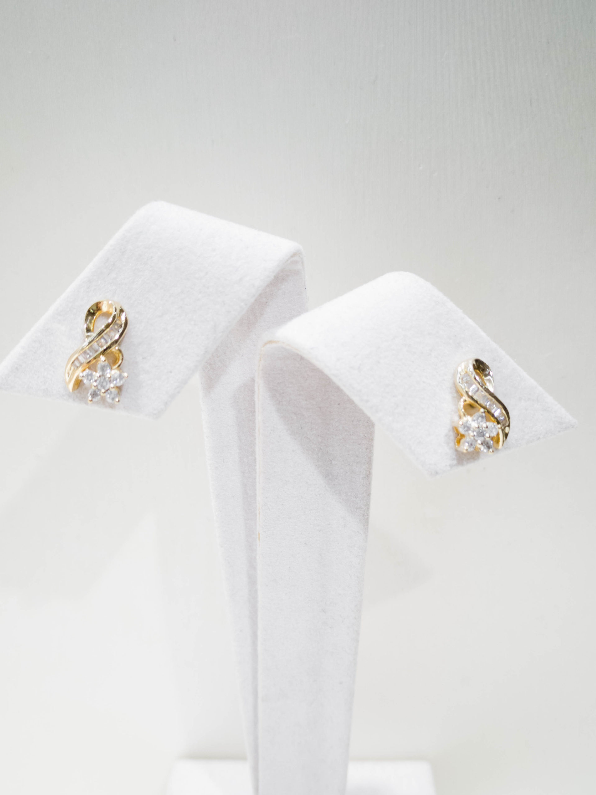 Ribbon Floral Yellow Gold Diamond Ear Studs - ValueMax Jewellery