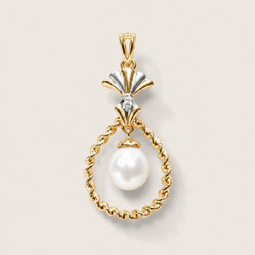 Two Tone Pearl Diamond Pendant