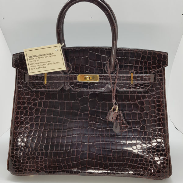Hermes Birkin 35 Porosus Crocodile (Maroon) (Gold Hardware)