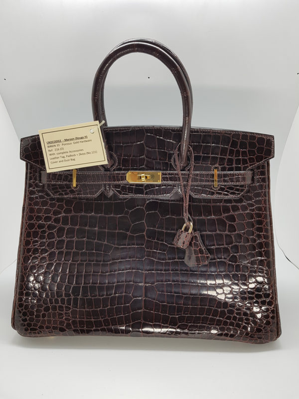 Hermes Birkin 35 Porosus Crocodile (Maroon) (Gold Hardware)