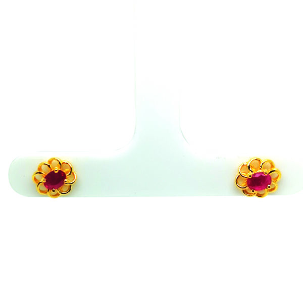 18K Yellow Gold Ruby Stud Earring