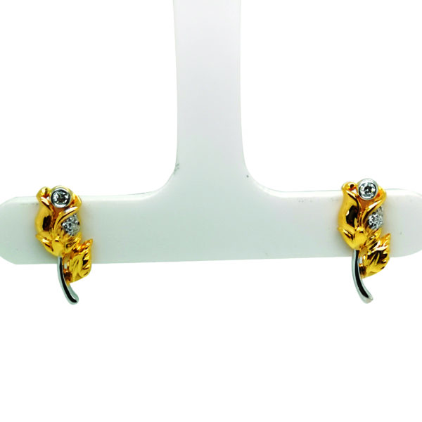 18K Yellow Gold Two Tone Diamond Earring