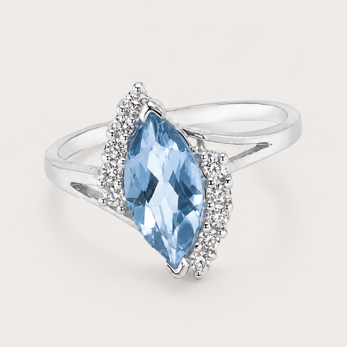 18K White Gold Diamond Blue Topaz Ring