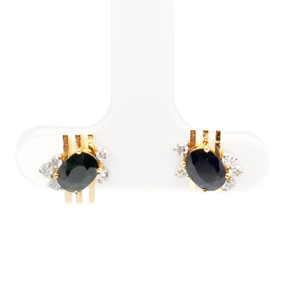18K Yellow Gold Diamond Blue Sapphire Earstud