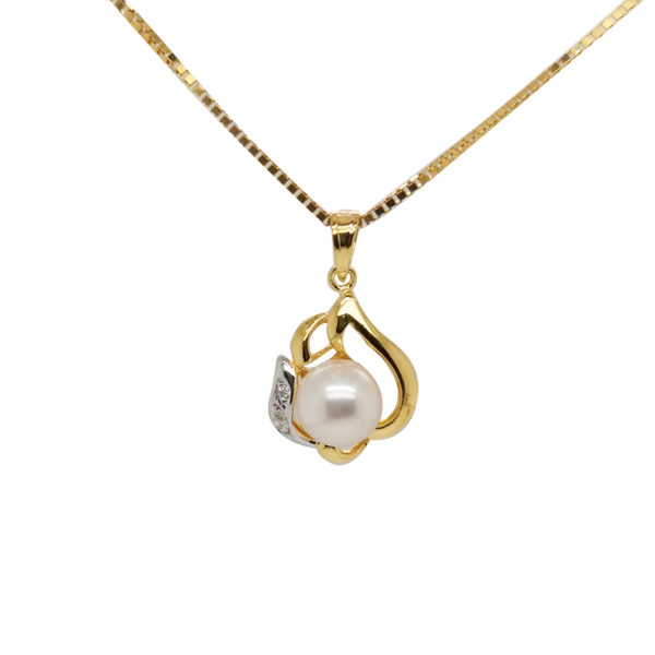20K Yellow Gold Diamond Pearl Two Tone Pendant