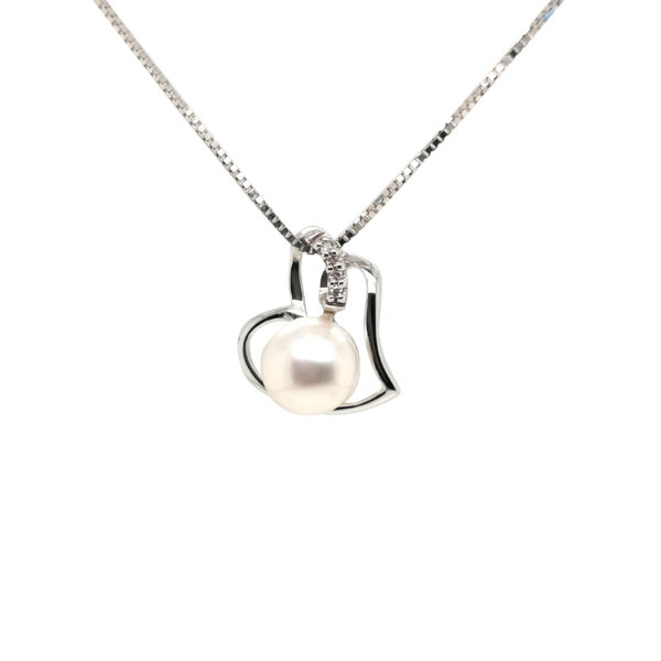 10K White Gold Pearl Diamond Pendant