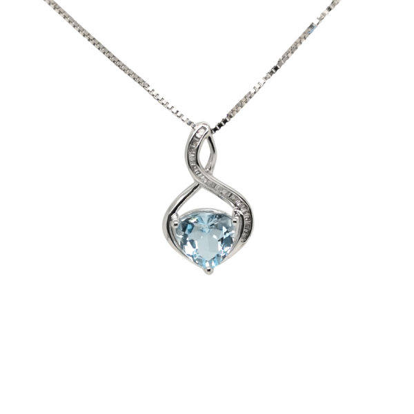 9K White Gold Aquamarine Diamond Pendant