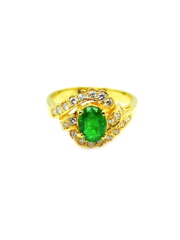 18K Yellow Gold Diamond Emerald Ring