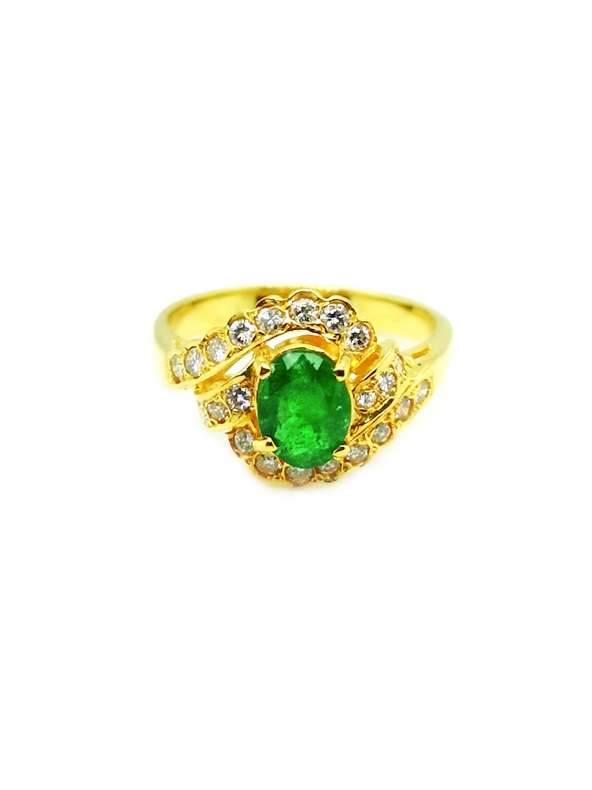 18K Yellow Gold Diamond Emerald Ring - ValueMax Jewellery