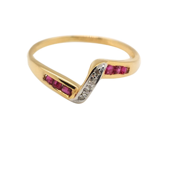 20K Yellow Gold Diamond Ruby Two Tone Ring
