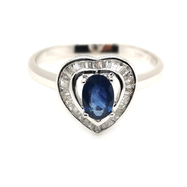 18K White Gold Blue Sapphire Diamond Ring