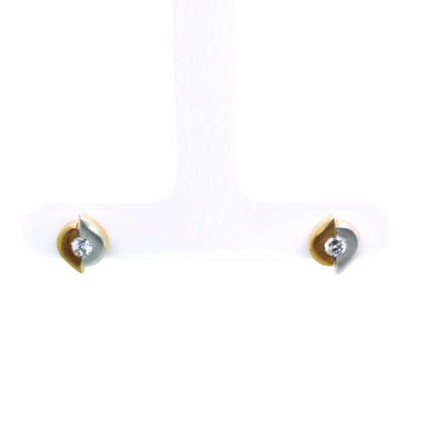 18K Yellow Gold Diamond Two Tone Earstud