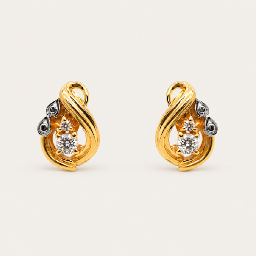 20K Yellow Gold Diamond Two Tone Earstud