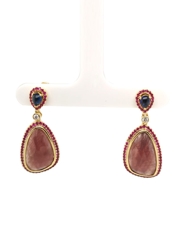 18K Yellow Gold Diamond Ruby/Sapphire Earring