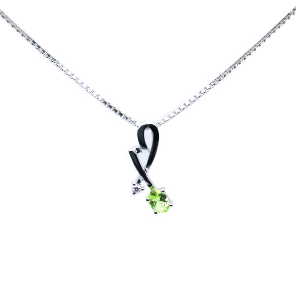 18K White Gold Diamond Peridot Pendant