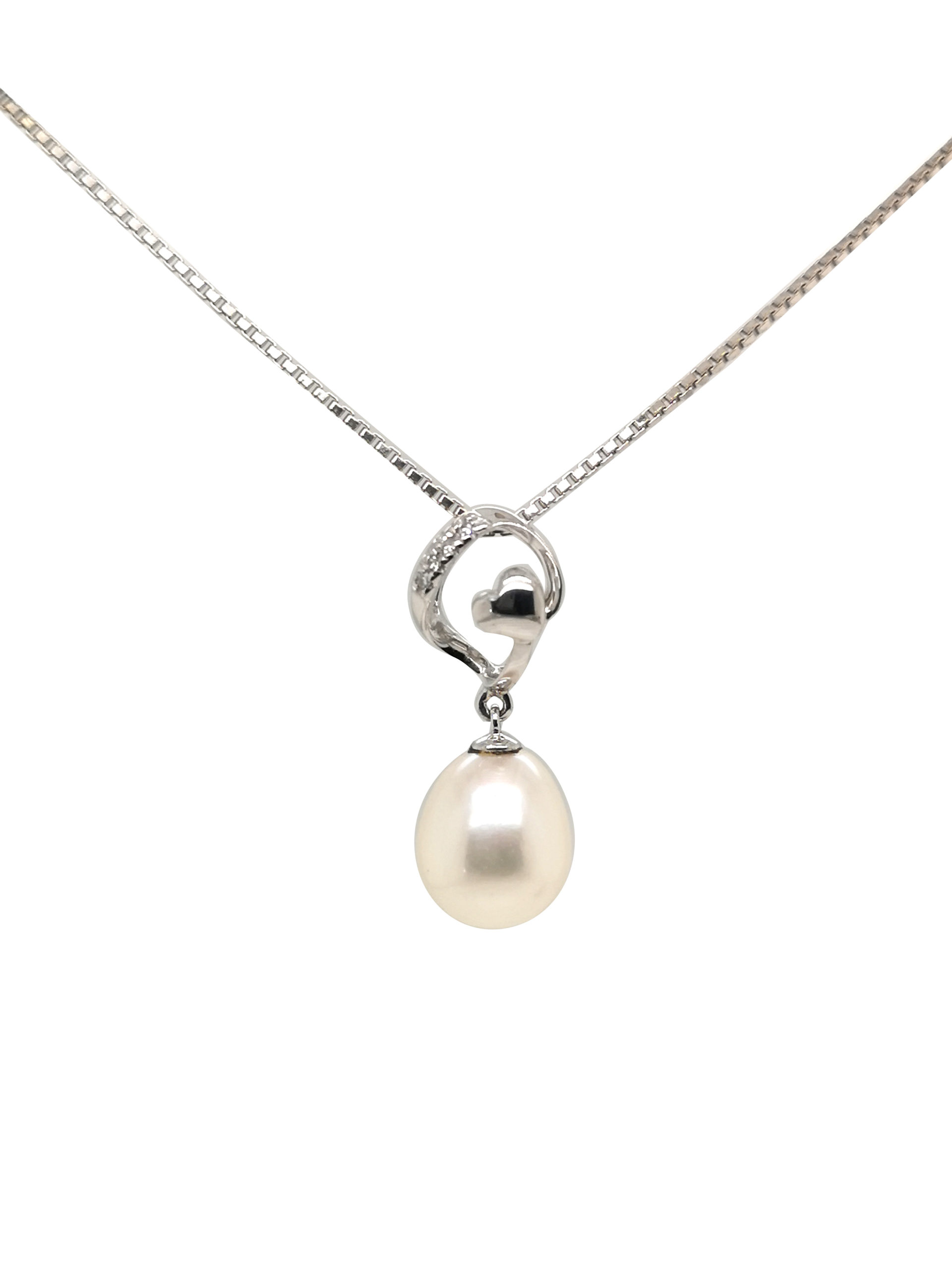 10K White Gold Pearl Diamond Pendant - ValueMax Jewellery