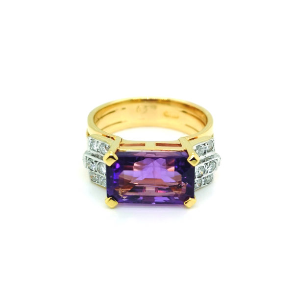 18K Yellow Gold Amethyst Diamond Ring