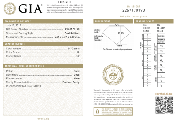 0.70 Carat Diamond (Gemological Institute of America)