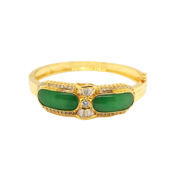 20K Yellow Gold Diamond Jade Bangle