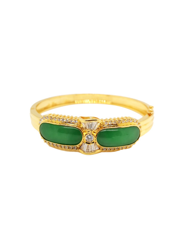 20K Yellow Gold Diamond Jade Bangle