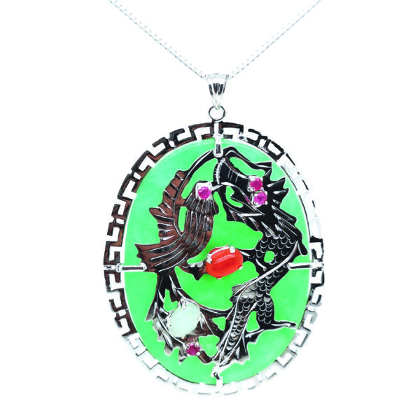14K White Gold Jade Ruby Pendant