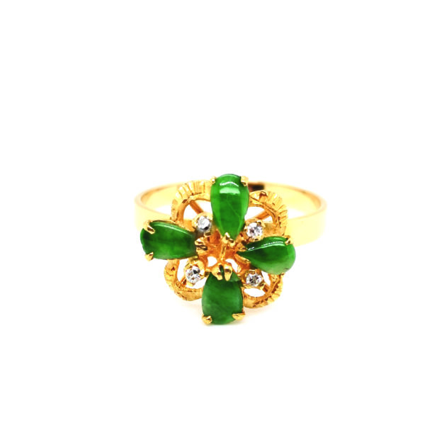 22K Yellow Gold Jade Diamond Ring