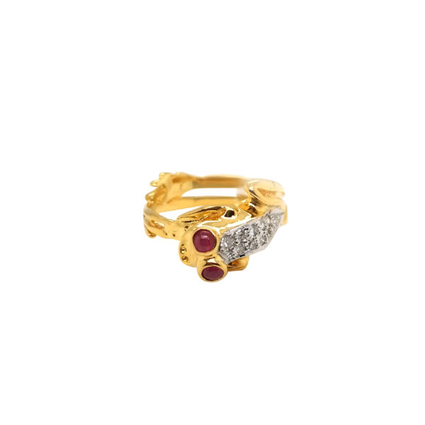 18K Yellow Gold Diamond Ruby Ring