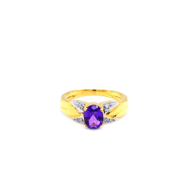 20K Yellow Gold Amethyst Diamond Ring