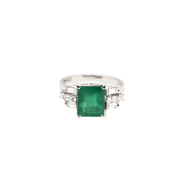 PT900 Emerald Diamond Ring