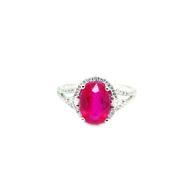 18K White Gold Diamond Ruby Ring