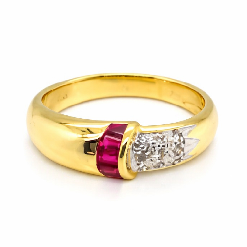 18K Yellow Gold Ruby Diamond Ring