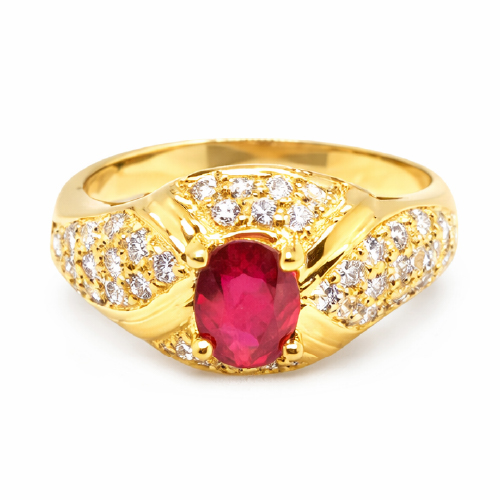18K Yellow Gold Ruby Diamond Ring