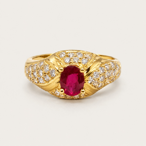 18K Yellow Gold Ruby Diamond Ring
