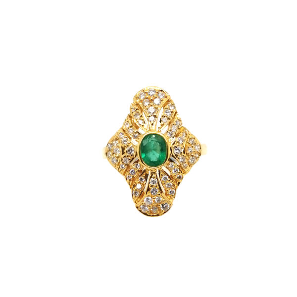 18K Yellow Gold Emerald Diamond Ring
