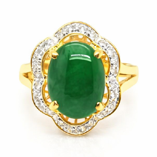 20K Yellow Gold Jade Diamond Ring
