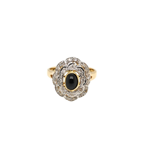 18K Yellow Gold Blue Sapphire Diamond Ring