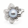 18K White Gold Diamond Pearl Ring