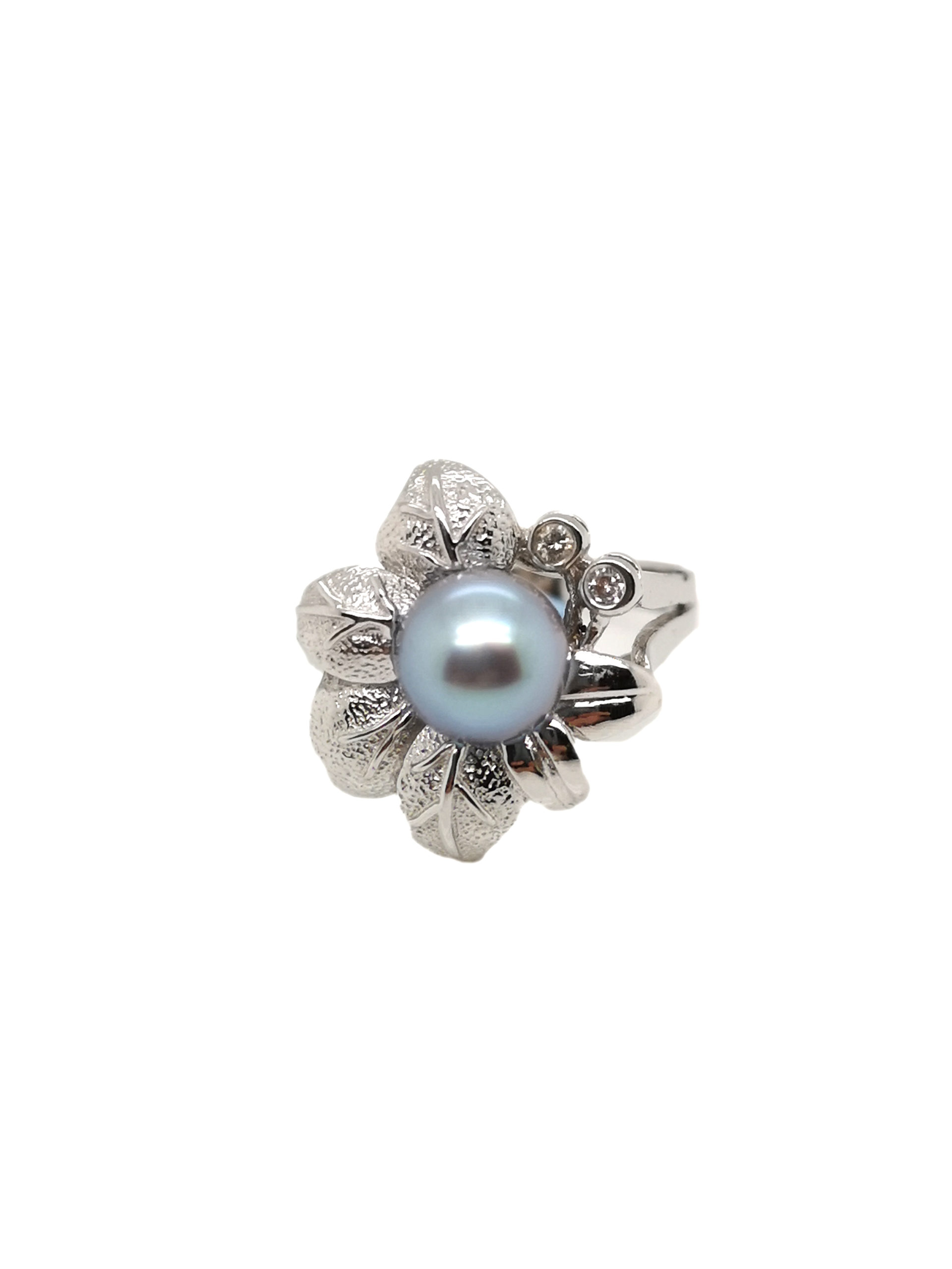 18K White Gold Diamond Pearl Ring - ValueMax Jewellery