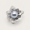 18K White Gold Diamond Pearl Ring