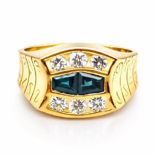 18K Yellow Gold Blue Sapphire Diamond Ring