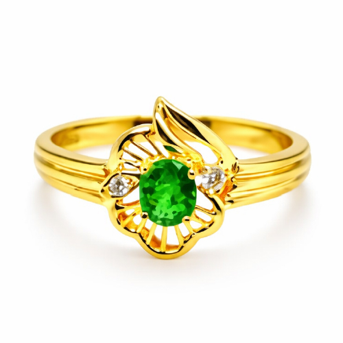 18K Yellow Gold Emerald Diamond Ring