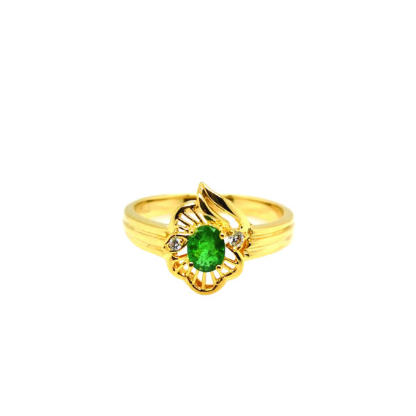 18K Yellow Gold Emerald Diamond Ring