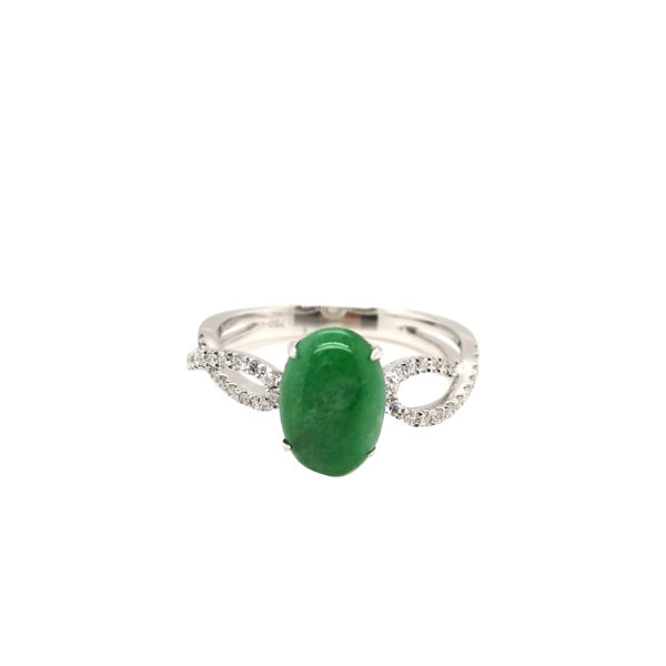 18K White Gold Jade Diamond Ring