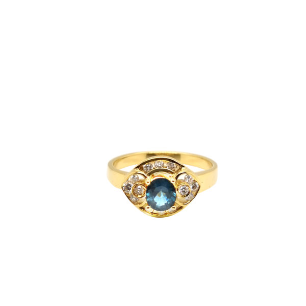 18K Yellow Gold Blue Sapphire Diamond Ring