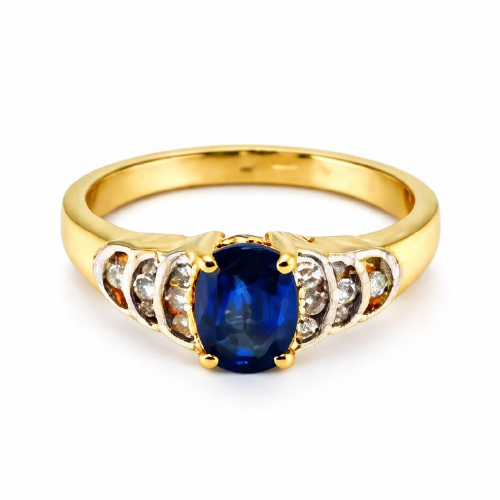 18K Yellow Gold Blue Sapphire Diamond Ring