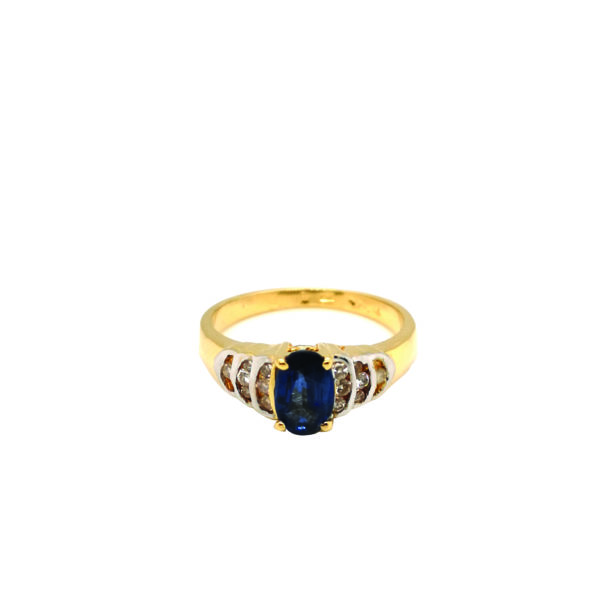 18K Yellow Gold Blue Sapphire Diamond Ring