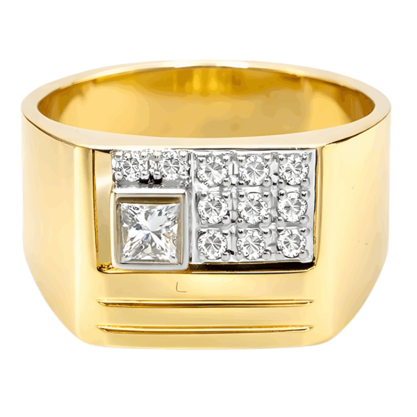 20K Yellow Gold Diamond Men's Ring 2 Tone