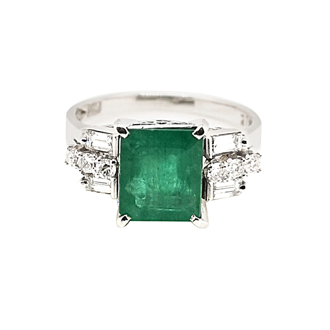 PT900 Emerald Diamond Ring