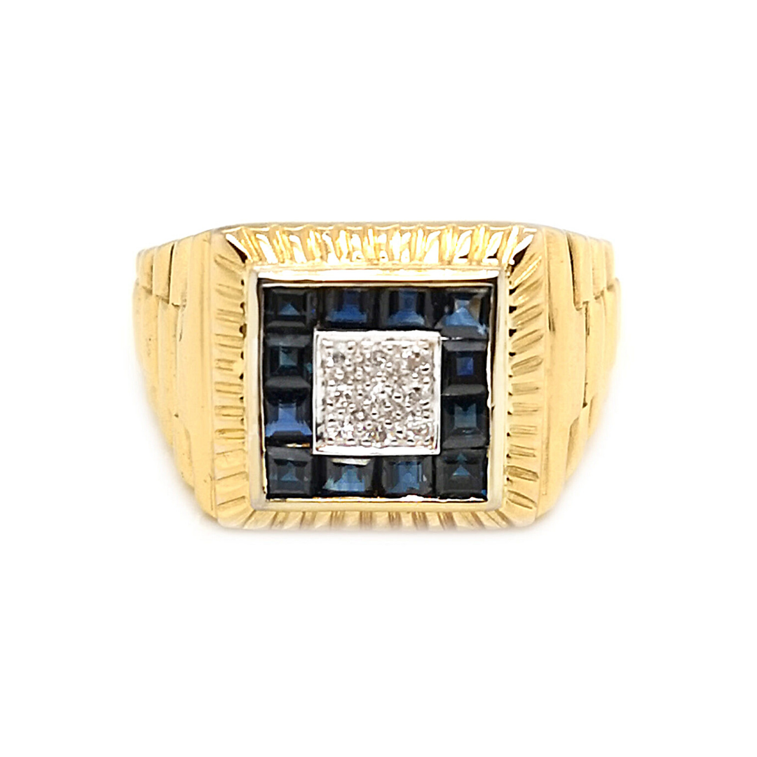 14K Yellow Gold Blue Sapphire Diamond Ring